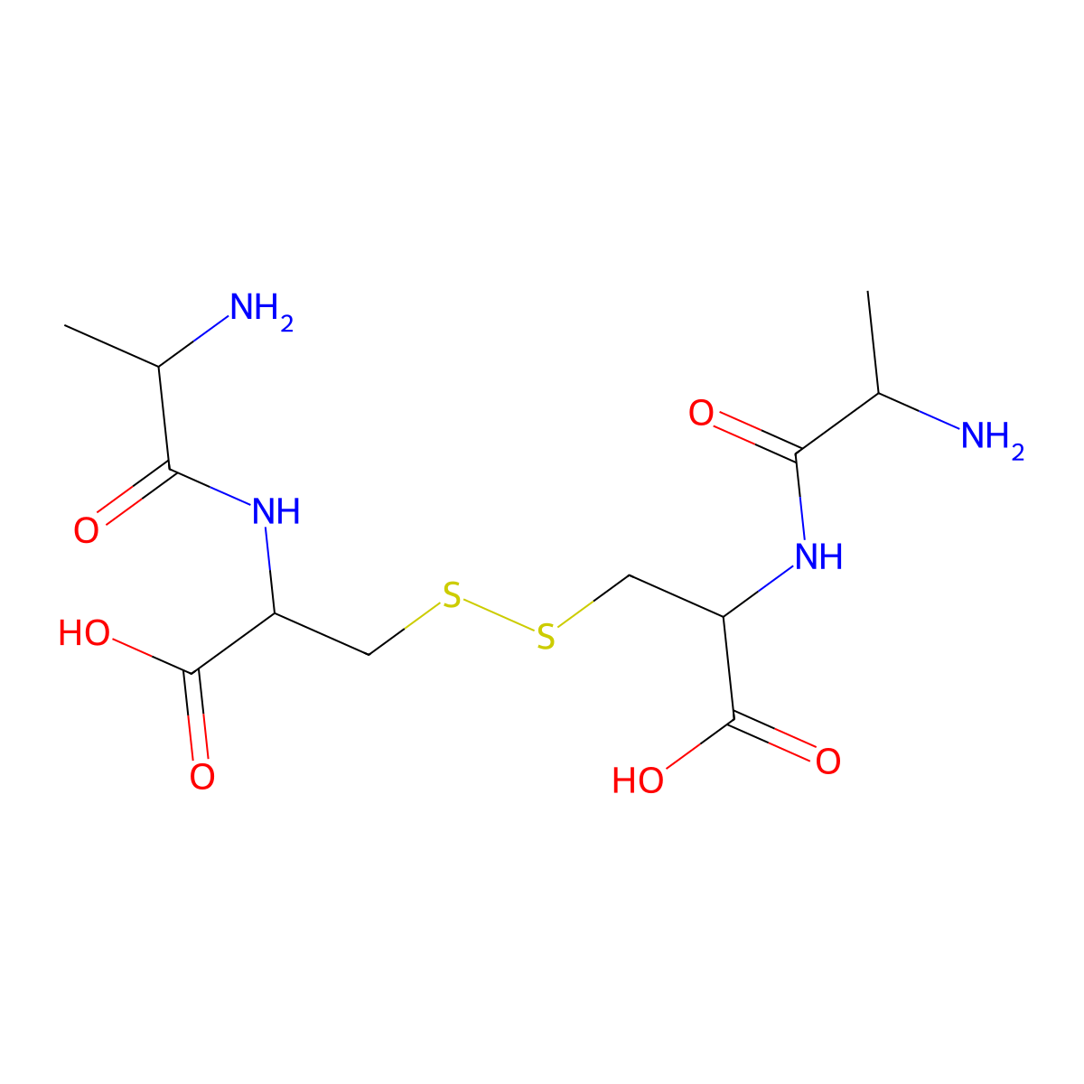 (2R,2'R)-3,3'-disulfanediylbis(2-((S)-2-aminopropanamido)propanoic acid) molecular structure, CAS 115888-13-6