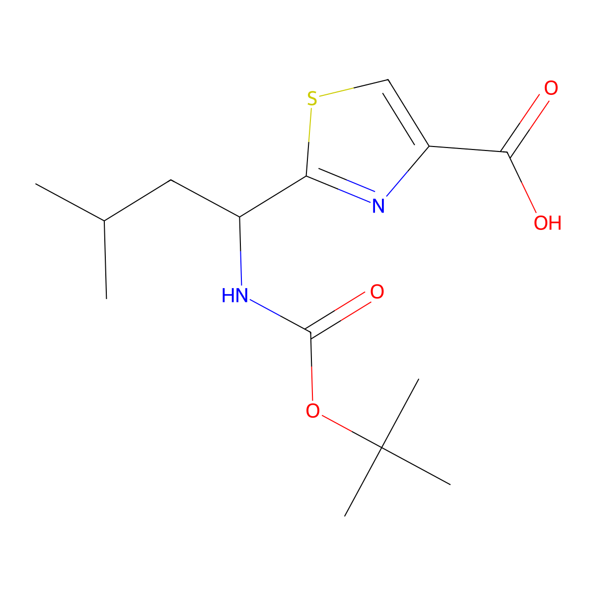 (S)-2-(1-((tert-Butoxycarbonyl)amino)-3-methylbutyl)thiazole-4-carboxylic acid molecular structure, CAS 115894-62-7