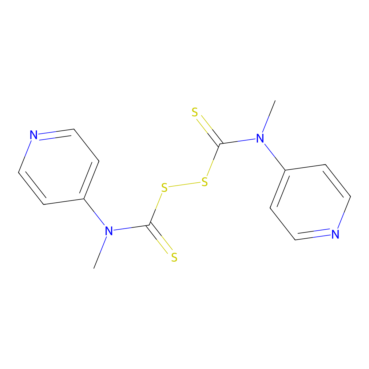 Thioperoxydicarbonic diamide ([(H2N)C(S)]2S2), N,N'-dimethyl-N,N'-di-4-pyridinyl- molecular structure, CAS 1158958-94-1
