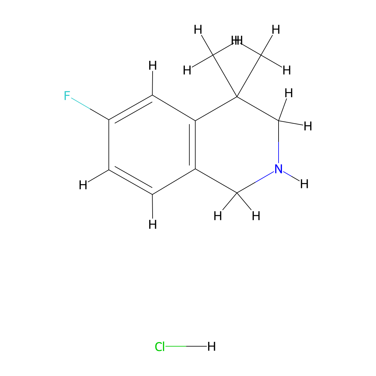 6-Fluoro-4,4-dimethyl-1,2,3,4-tetrahydroisoquinoline hydrochloride molecular structure, CAS 1159010-37-3