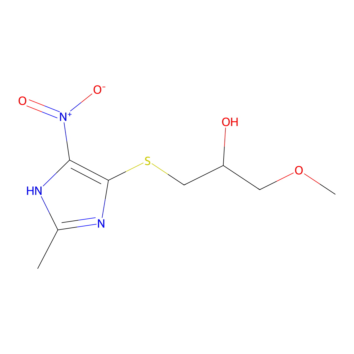 1-Methoxy-3-((2-methyl-4-nitro-1H-imidazol-5-yl)thio)-2-propanol molecular structure, CAS 115906-37-1