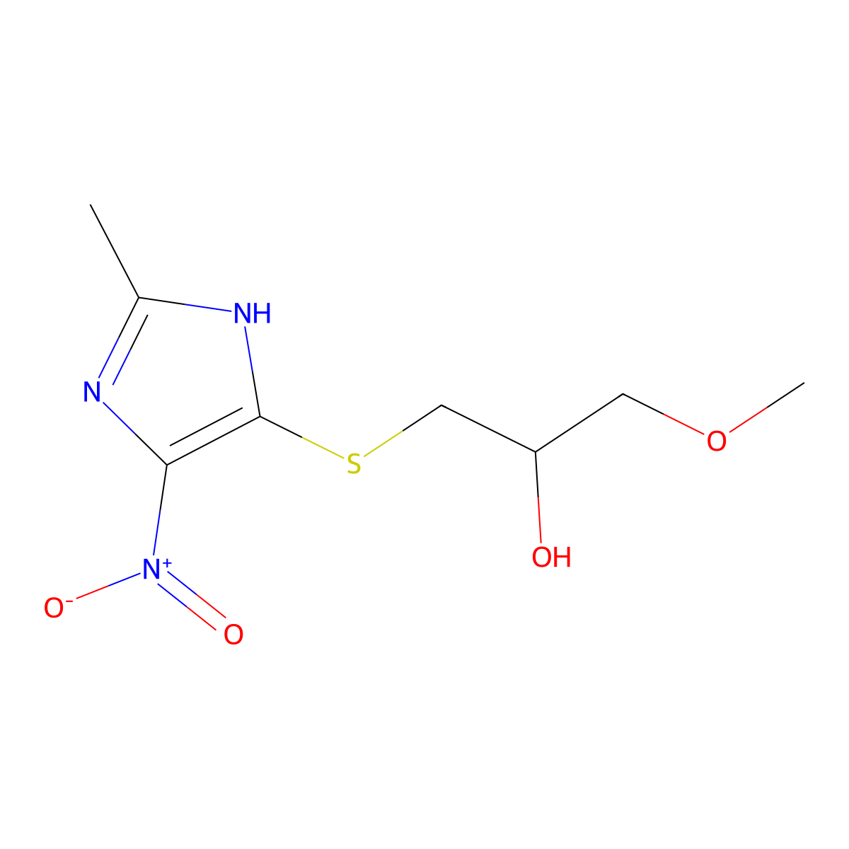1-Methoxy-3-((2-methyl-4-nitro-1H-imidazol-5-yl)thio)-2-propanol molecular structure, CAS 115906-37-1