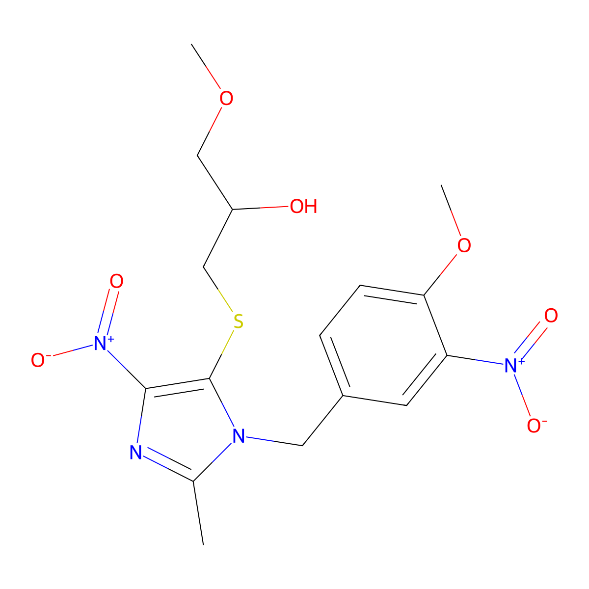 2-Propanol, 1-methoxy-3-((1-((4-methoxy-3-nitrophenyl)methyl)-2-methyl-4-nitro-1H-imidazol-5-yl)thio)- molecular structure, CAS 115906-40-6