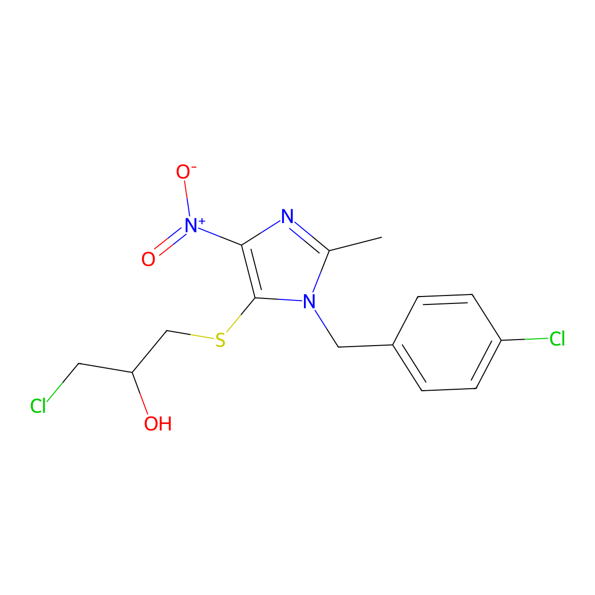 2-Propanol, 1-chloro-3-((1-((4-chlorophenyl)methyl)-2-methyl-4-nitro-1H-imidazol-5-yl)thio)- molecular structure, CAS 115906-48-4