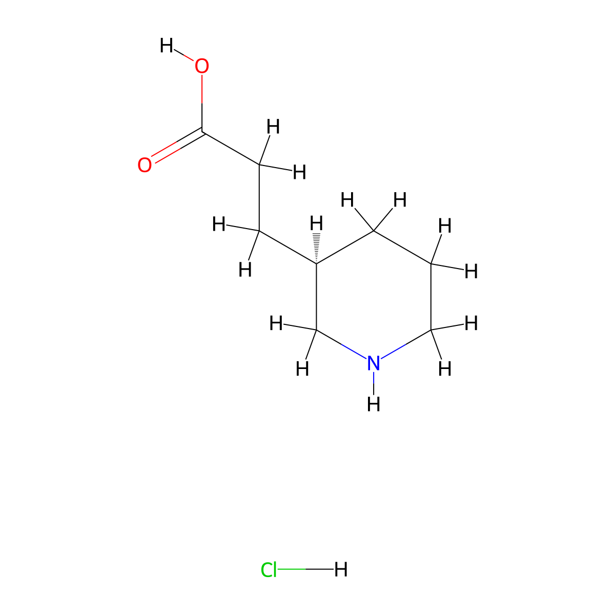3-[(3R)-3-piperidyl]propanoic acid;hydrochloride molecular structure, CAS 115909-97-2