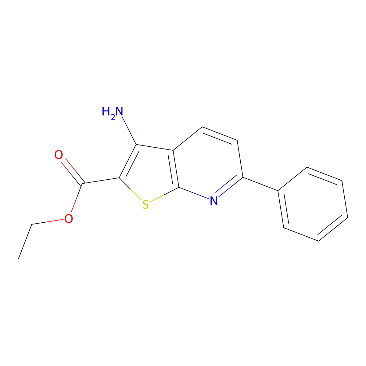 Ethyl 3-amino-6-phenylthieno[2,3-b]pyridine-2-carboxylate molecular structure, CAS 115919-87-4
