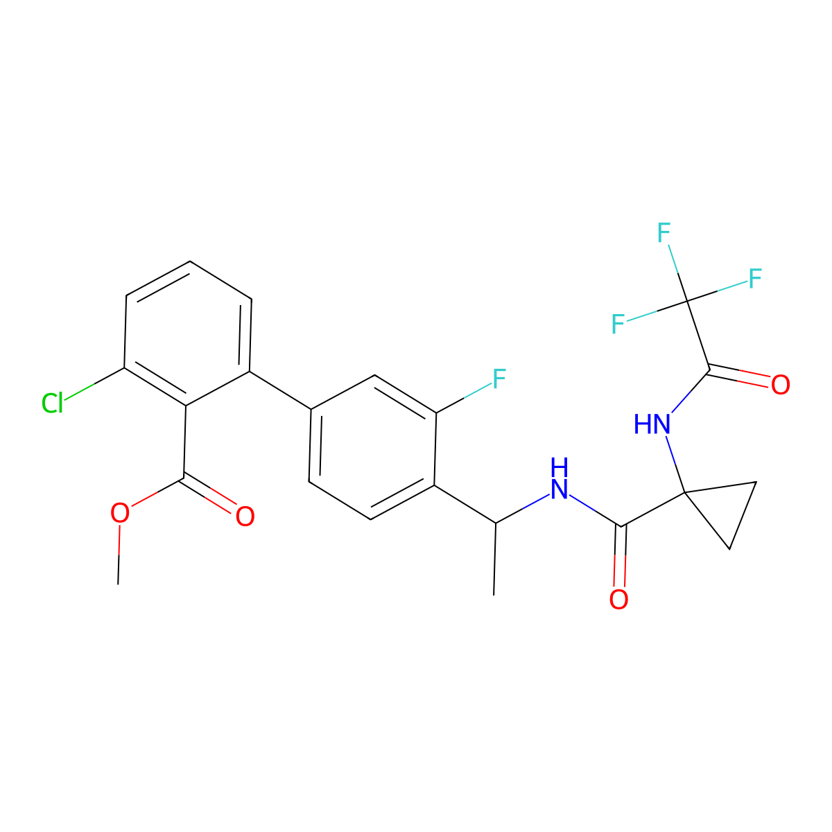 Methyl 2-chloro-6-[3-fluoro-4-[1-[[1-[(2,2,2-trifluoroacetyl)amino]cyclopropanecarbonyl]amino]ethyl]phenyl]benzoate molecular structure, CAS 1159193-97-1