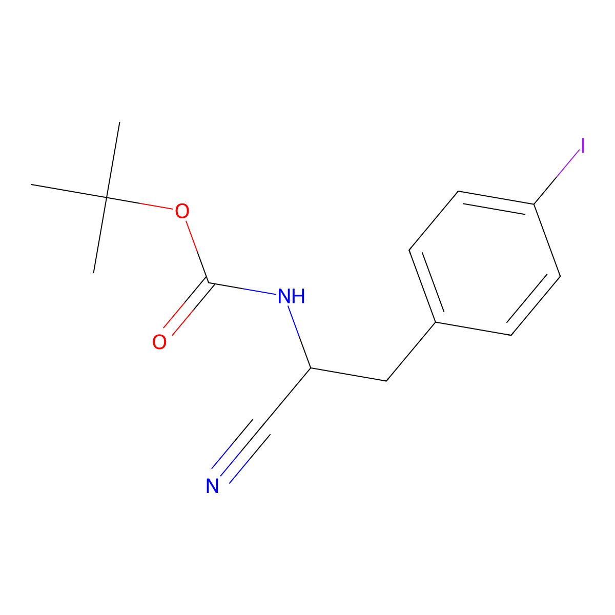 (S)-Tert-butyl (1-cyano-2-(4-iodophenyl)ethyl)carbamate molecular structure, CAS 1159489-37-8