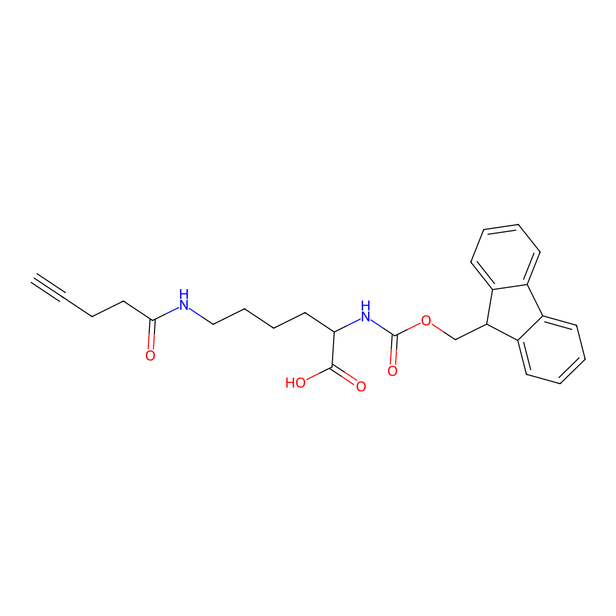 (S)-2-((((9H-Fluoren-9-yl)methoxy)carbonyl)amino)-6-(pent-4-ynamido)hexanoic acid molecular structure, CAS 1159531-18-6