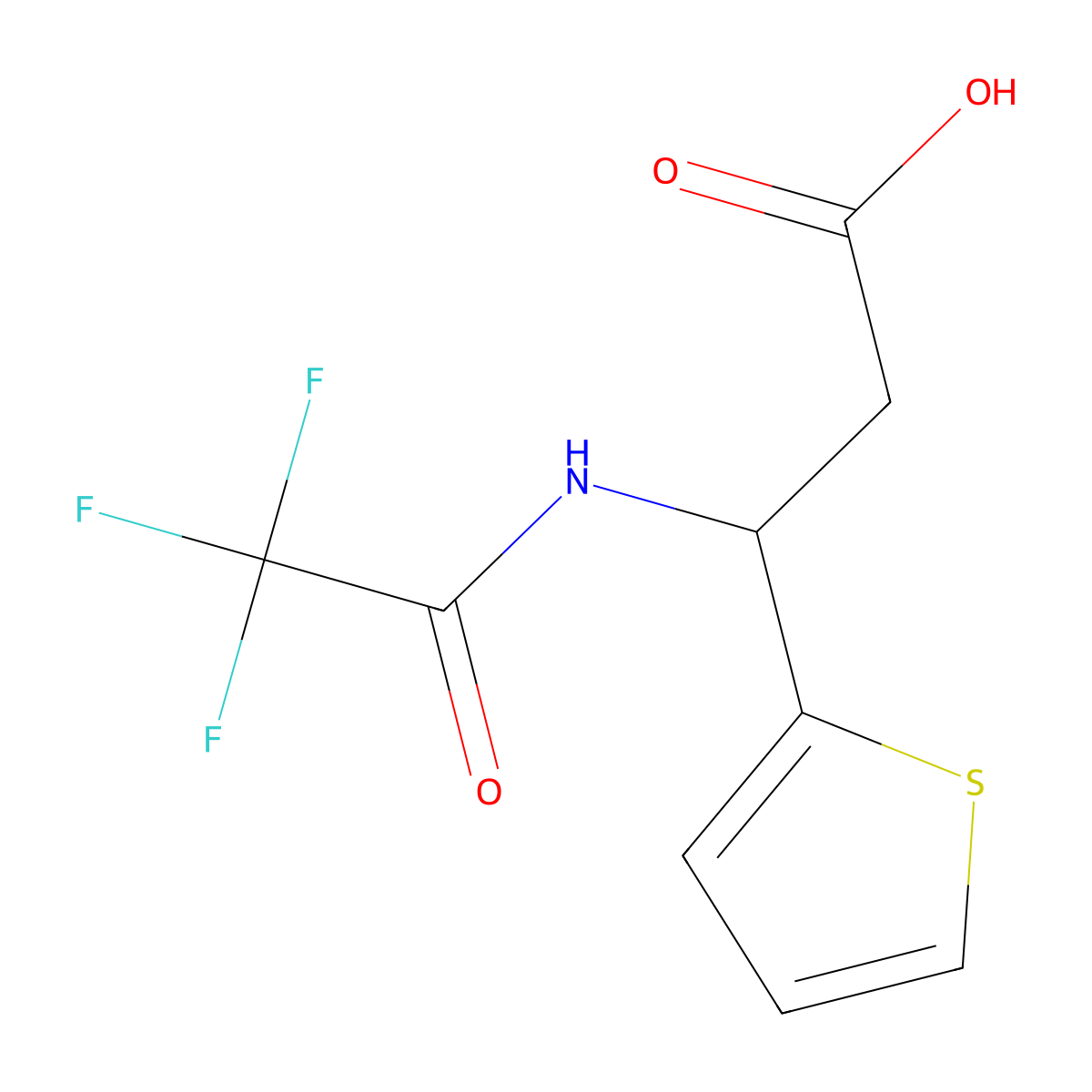 3-(Thiophen-2-yl)-3-(2,2,2-trifluoroacetamido)propanoic acid molecular structure, CAS 115957-22-7