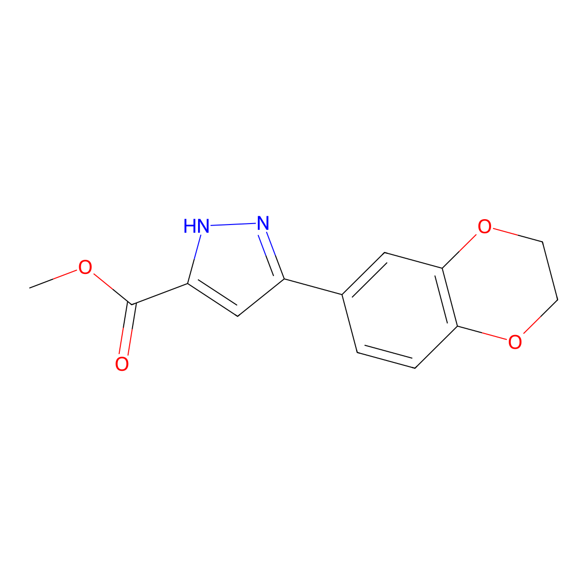 Methyl 5-(2,3-dihydro-1,4-benzodioxin-6-yl)-1H-pyrazole-3-carboxylate molecular structure, CAS 1159596-90-3