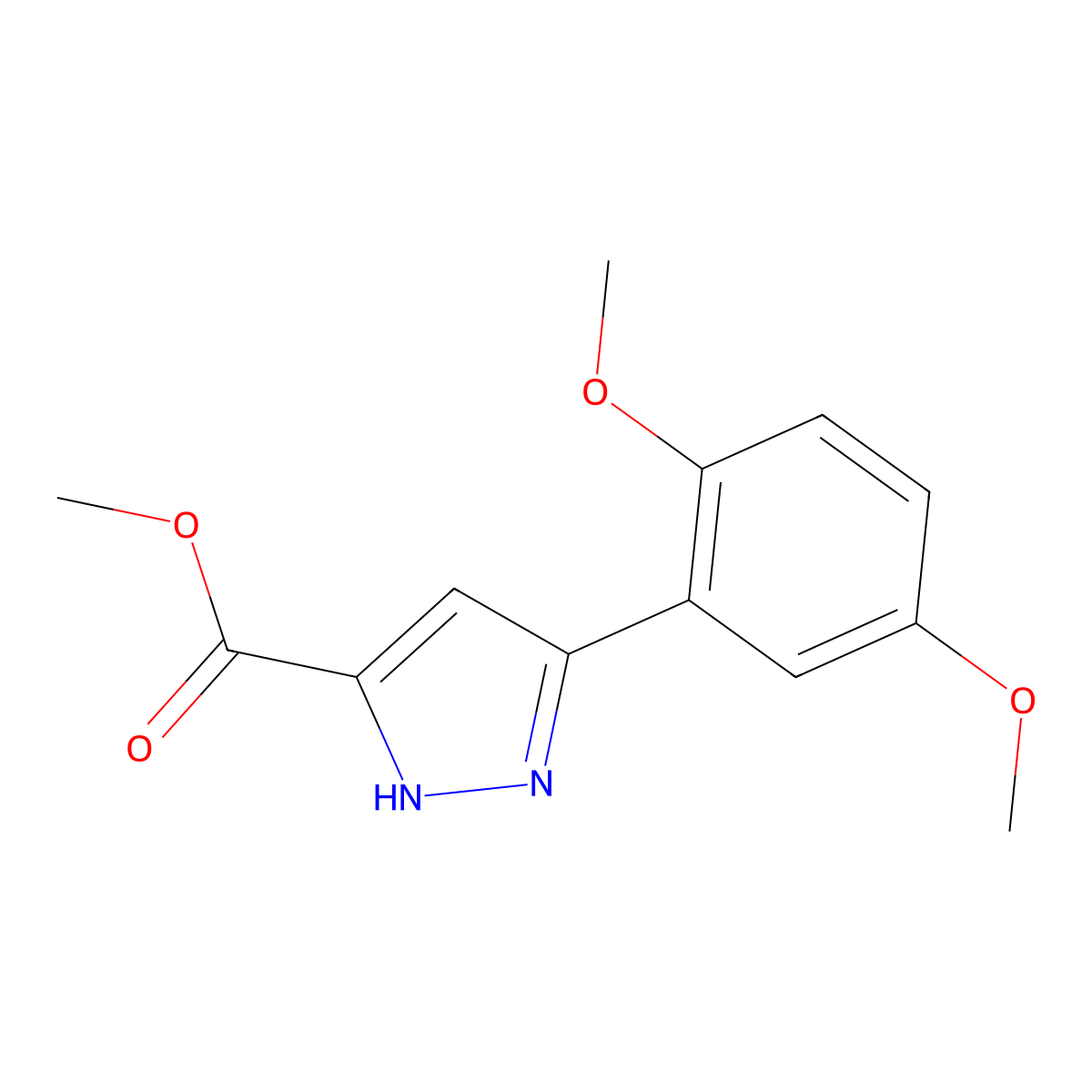 methyl 3-(2,5-dimethoxyphenyl)-1H-pyrazole-5-carboxylate molecular structure, CAS 1159596-97-0