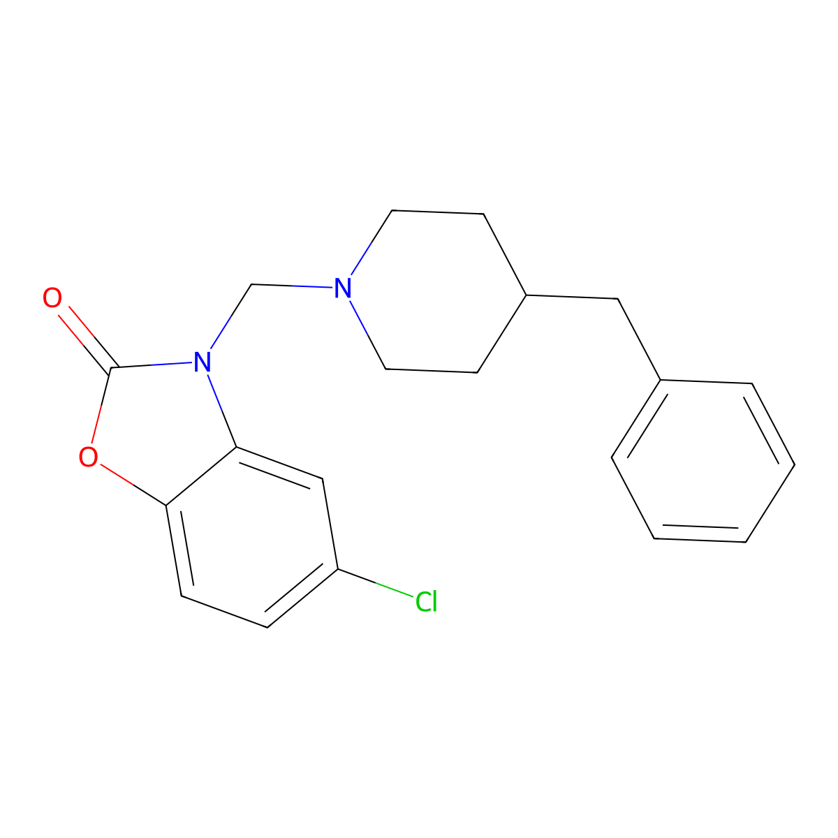 2(3H)-Benzoxazolone, 5-chloro-3-((4-(phenylmethyl)-1-piperidinyl)methyl)- molecular structure, CAS 115967-02-7