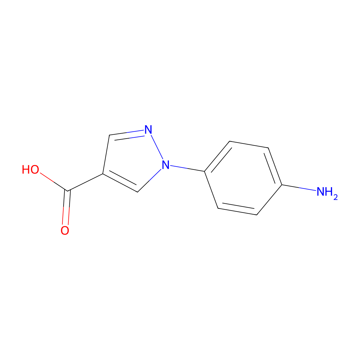 1-(4-aminophenyl)-1H-pyrazole-4-carboxylic acid molecular structure, CAS 1159694-35-5