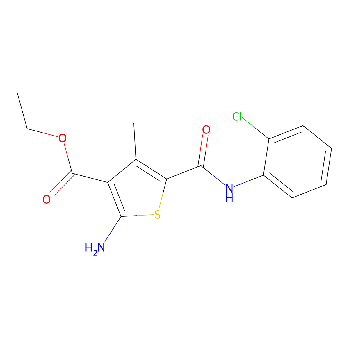 Ethyl 2-amino-5-{[(2-chlorophenyl)amino]carbonyl}-4-methylthiophene-3-carboxylate molecular structure, CAS 1159694-98-0