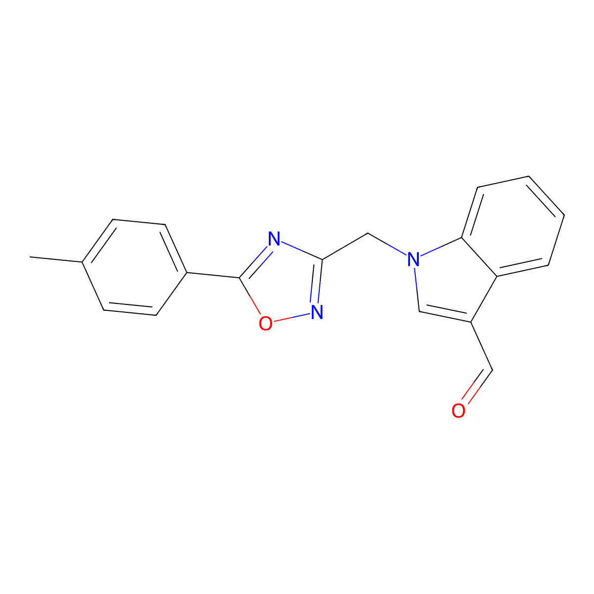 1-{[5-(4-methylphenyl)-1,2,4-oxadiazol-3-yl]methyl}-1H-indole-3-carbaldehyde molecular structure, CAS 1159695-18-7