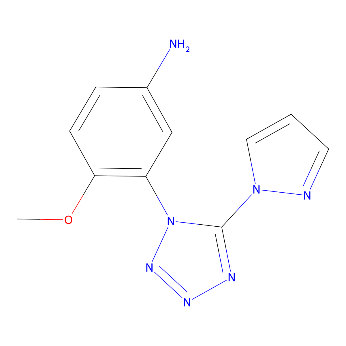 3-(5-(1H-pyrazol-1-yl)-1H-tetrazol-1-yl)-4-methoxyaniline molecular structure, CAS 1159695-35-8