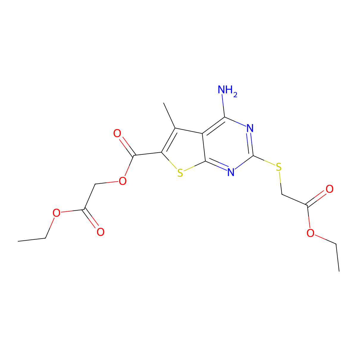 2-Ethoxy-2-oxoethyl 4-amino-2-((2-ethoxy-2-oxoethyl)thio)-5-methylthieno[2,3-d]pyrimidine-6-carboxylate molecular structure, CAS 1159695-71-2