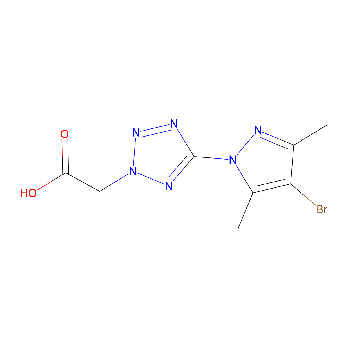 2-[5-(4-bromo-3,5-dimethyl-1H-pyrazol-1-yl)-2H-1,2,3,4-tetrazol-2-yl]acetic acid molecular structure, CAS 1159696-68-0