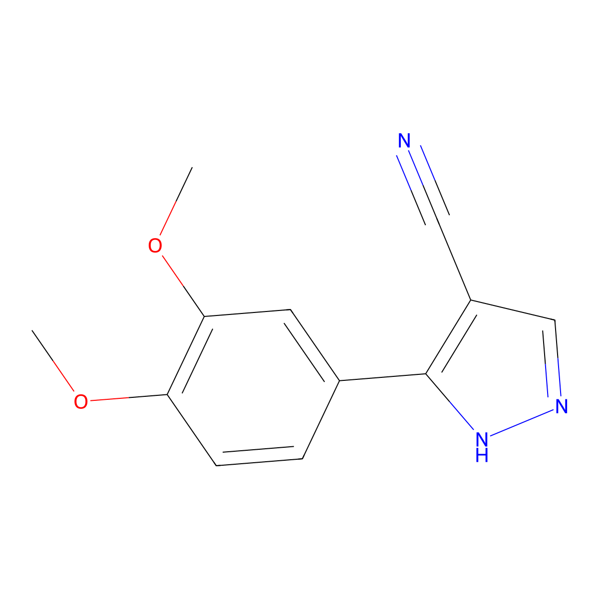 3-(3,4-dimethoxyphenyl)-1H-pyrazole-4-carbonitrile molecular structure, CAS 1159697-38-7