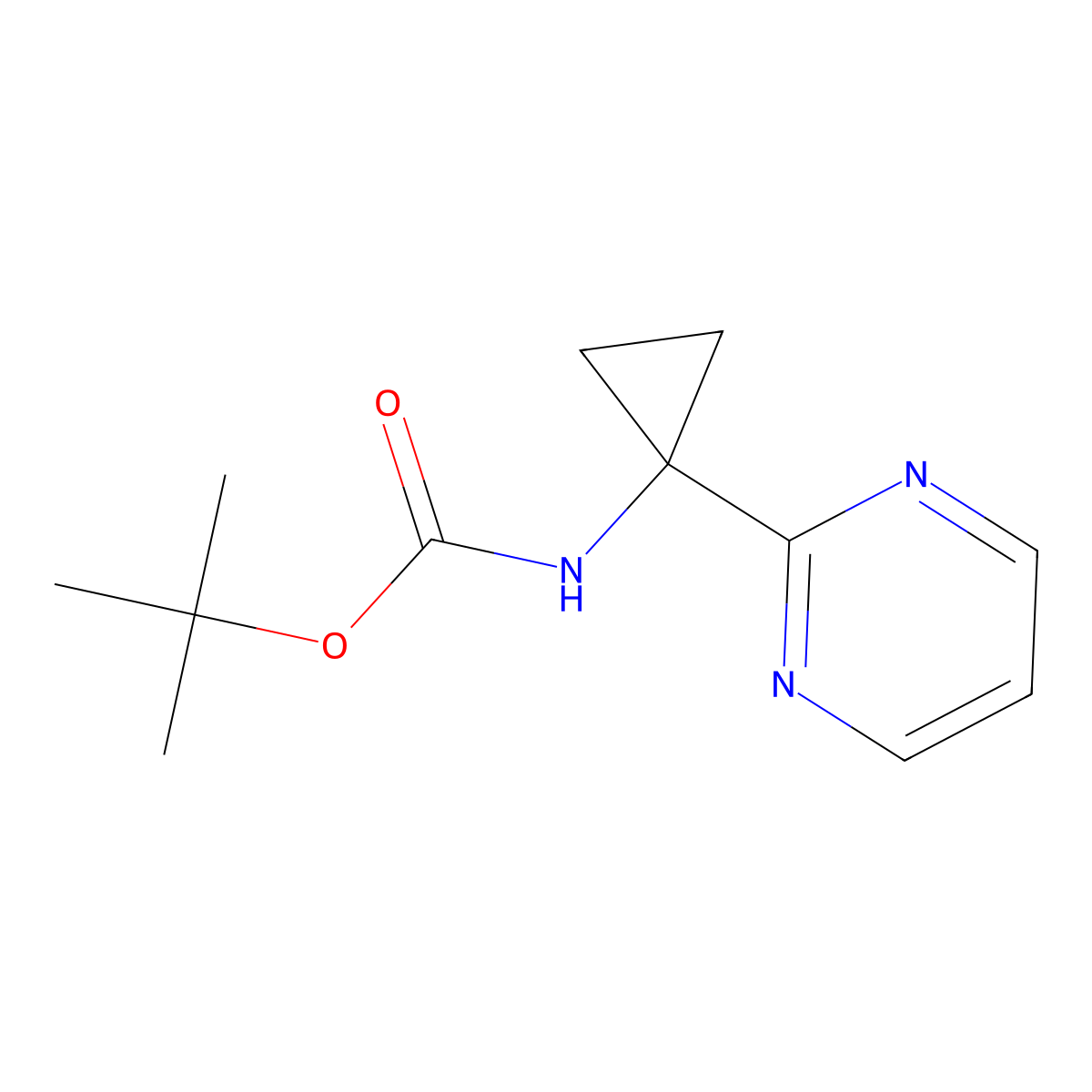 tert-Butyl N-[1-(pyrimidin-2-yl)cyclopropyl]carbamate molecular structure, CAS 1159734-40-3
