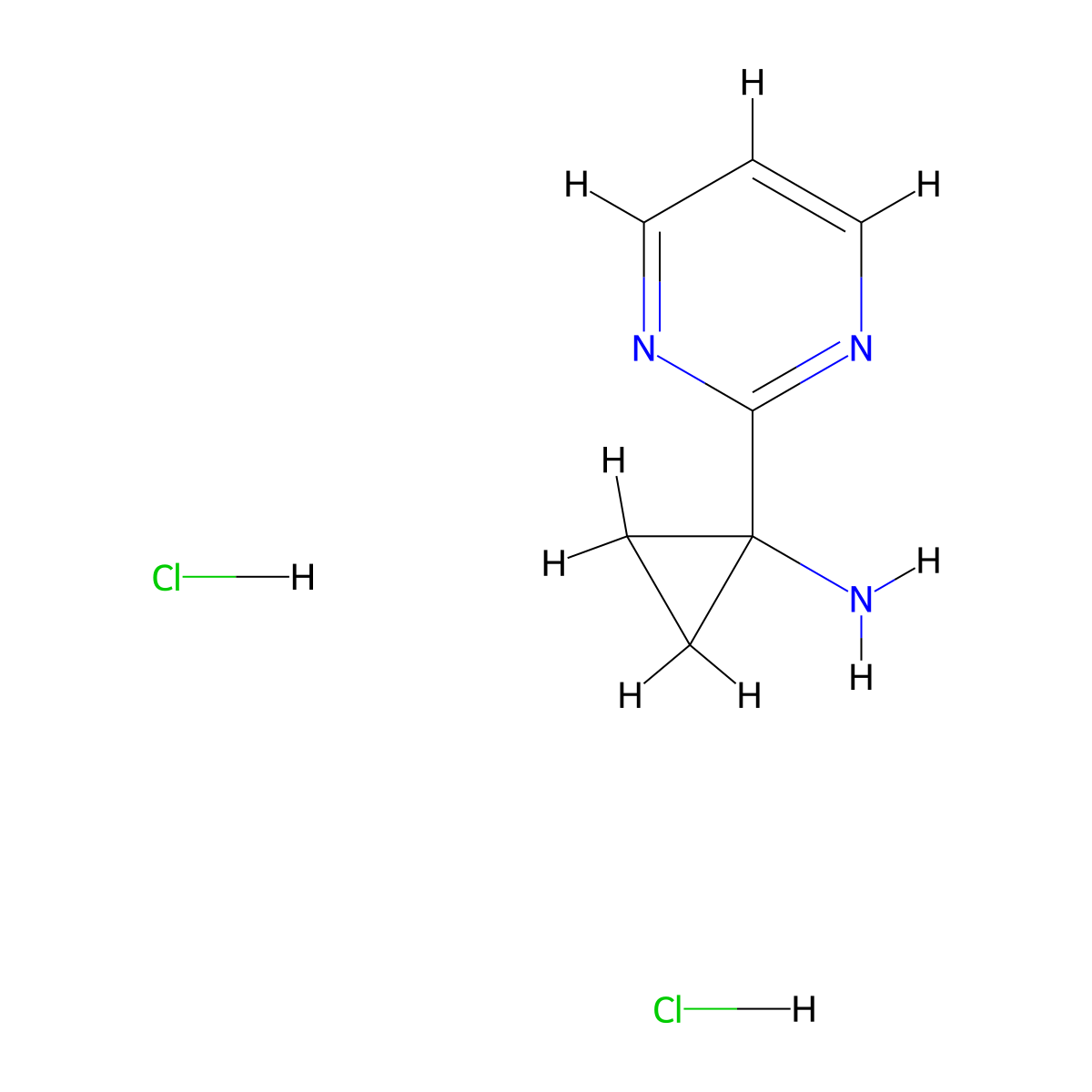 1-(Pyrimidin-2-yl)cyclopropan-1-amine dihydrochloride molecular structure, CAS 1159734-42-5