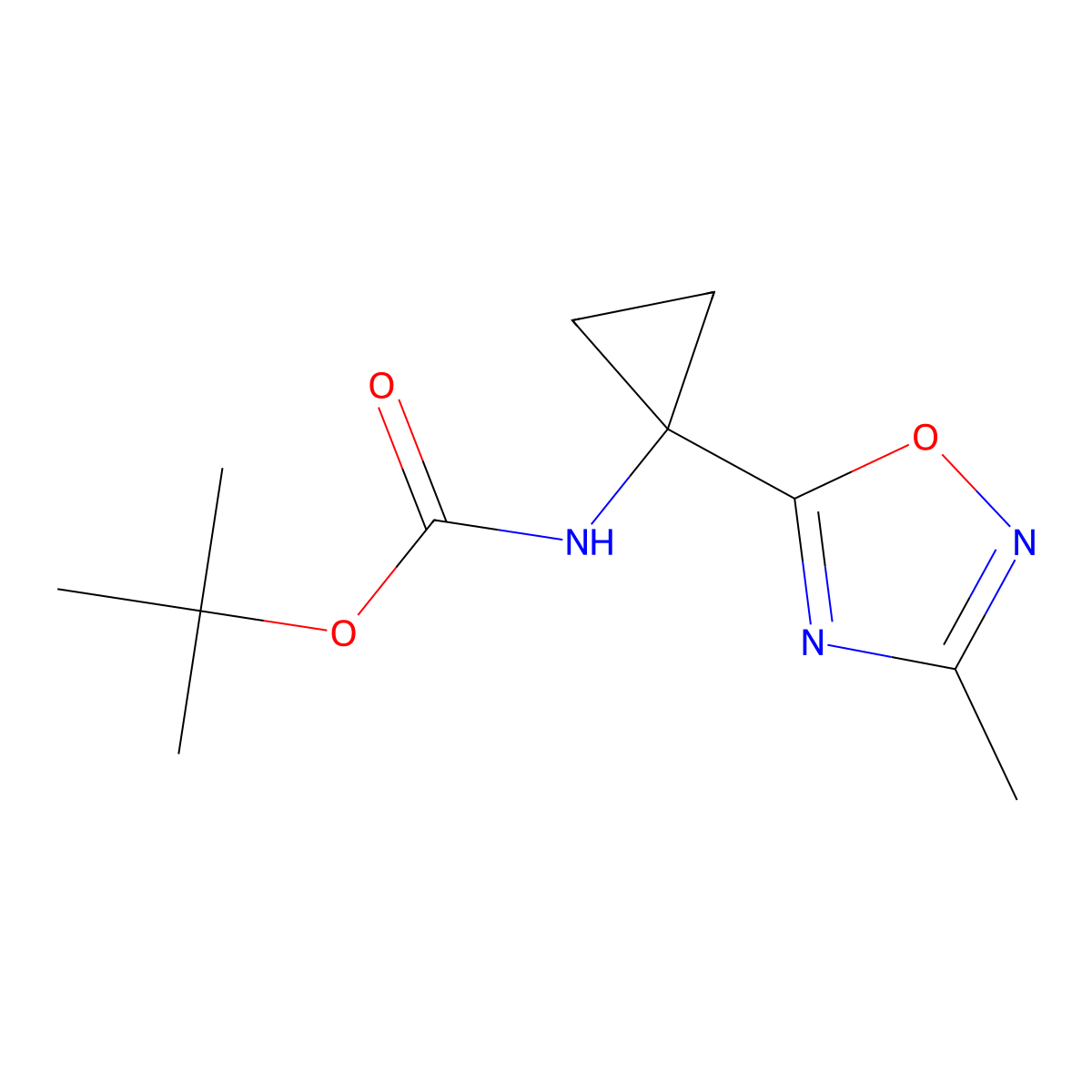 Tert-butyl (1-(3-methyl-1,2,4-oxadiazol-5-yl)cyclopropyl)carbamate molecular structure, CAS 1159736-56-7