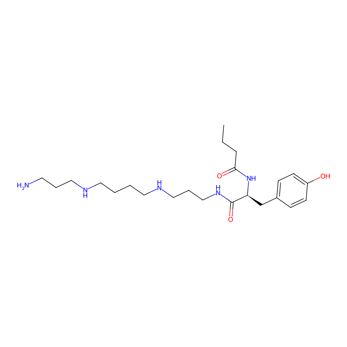 (alphaS)-N-(3-((4-((3-Aminopropyl)amino)butyl)amino)propyl)-4-hydroxy-alpha-((1-oxobutyl)amino)benzenepropanamide molecular structure, CAS 115976-93-7