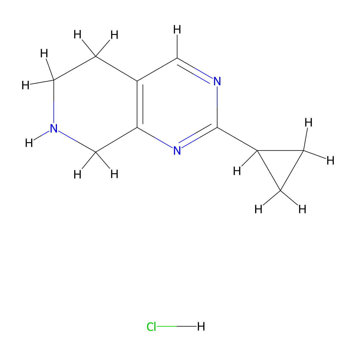2-Cyclopropyl-5,6,7,8-tetrahydropyrido[3,4-d]pyrimidine hydrochloride molecular structure, CAS 1159812-76-6