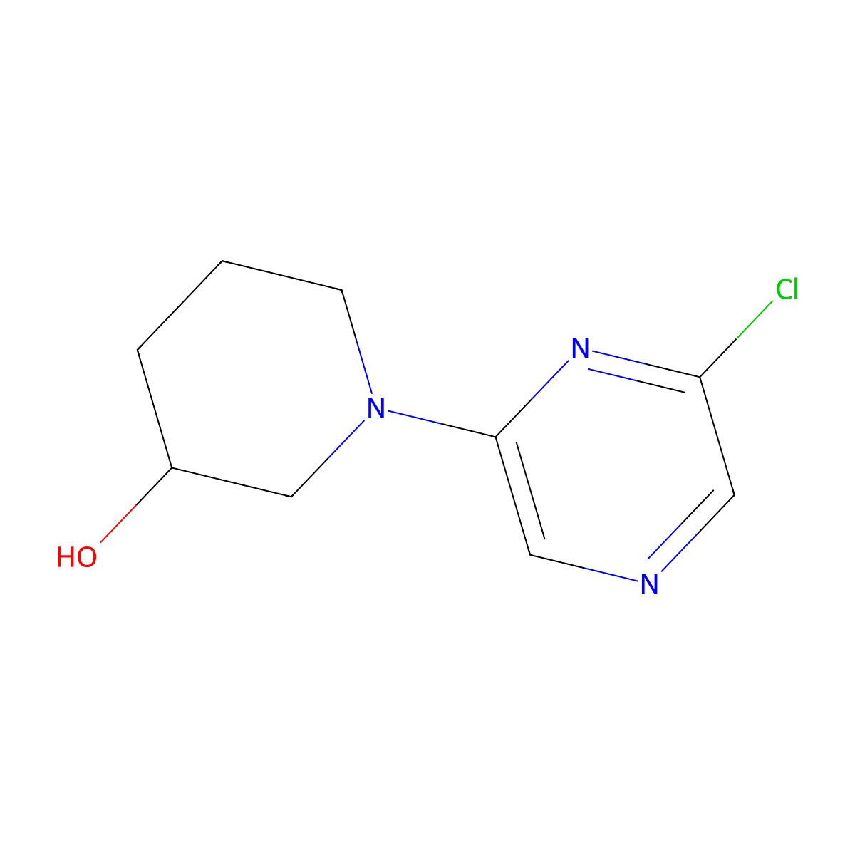 1-(6-Chloro-2-pyrazinyl)-3-piperidinol molecular structure, CAS 1159814-03-5