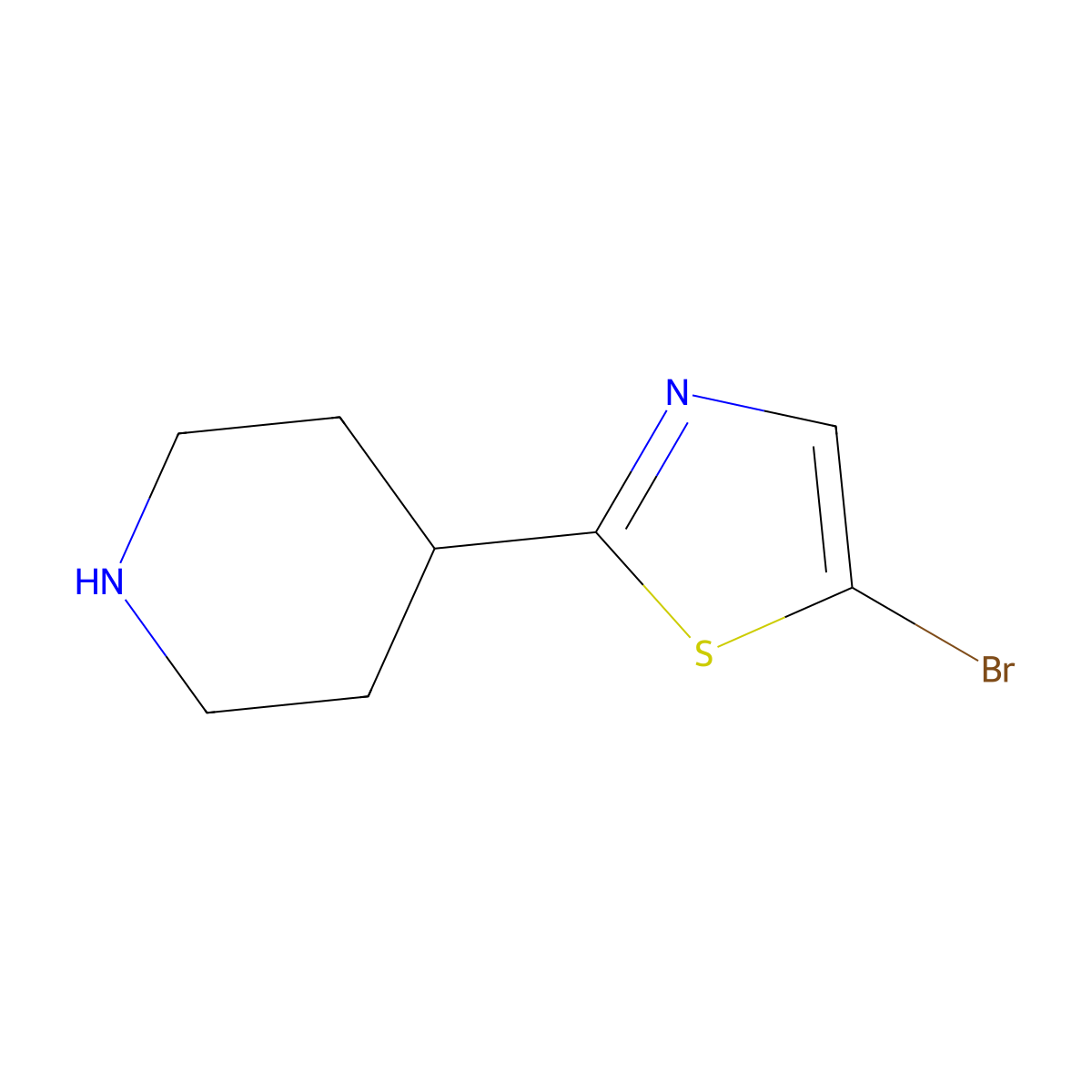 4-(5-Bromo-1,3-thiazol-2-yl)piperidine molecular structure, CAS 1159815-54-9