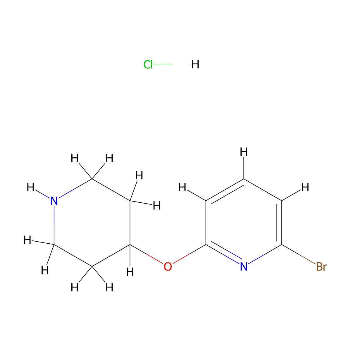 2-Bromo-6-(4-piperidinyloxy)pyridine hydrochloride molecular structure, CAS 1159815-93-6