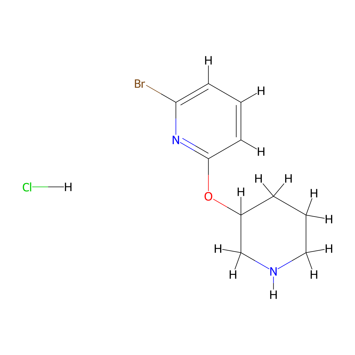 2-Bromo-6-(3-piperidinyloxy)pyridine hydrochloride molecular structure, CAS 1159816-30-4
