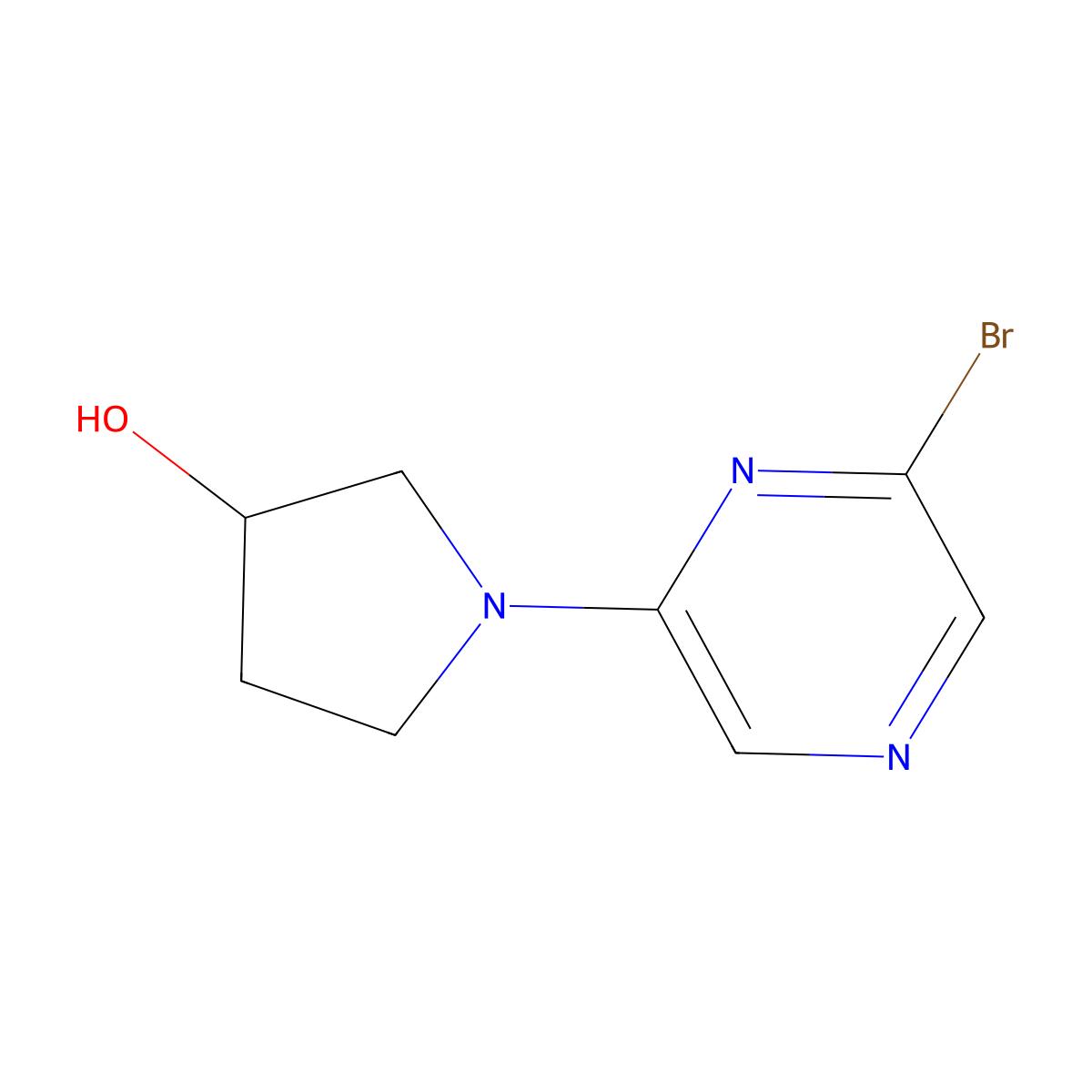 2-Bromo-6-(3-hydroxypyrrolidin-1-yl)pyrazine molecular structure, CAS 1159820-92-4