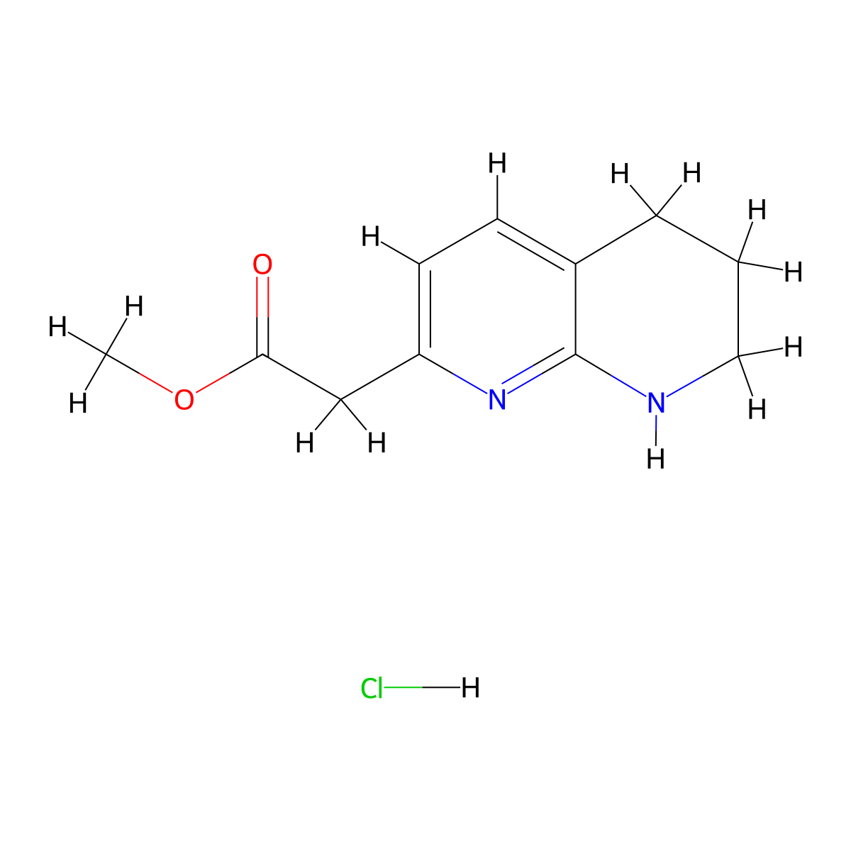 Methyl 2-(5,6,7,8-tetrahydro-1,8-naphthyridin-2-yl)acetate hydrochloride molecular structure, CAS 1159823-05-8