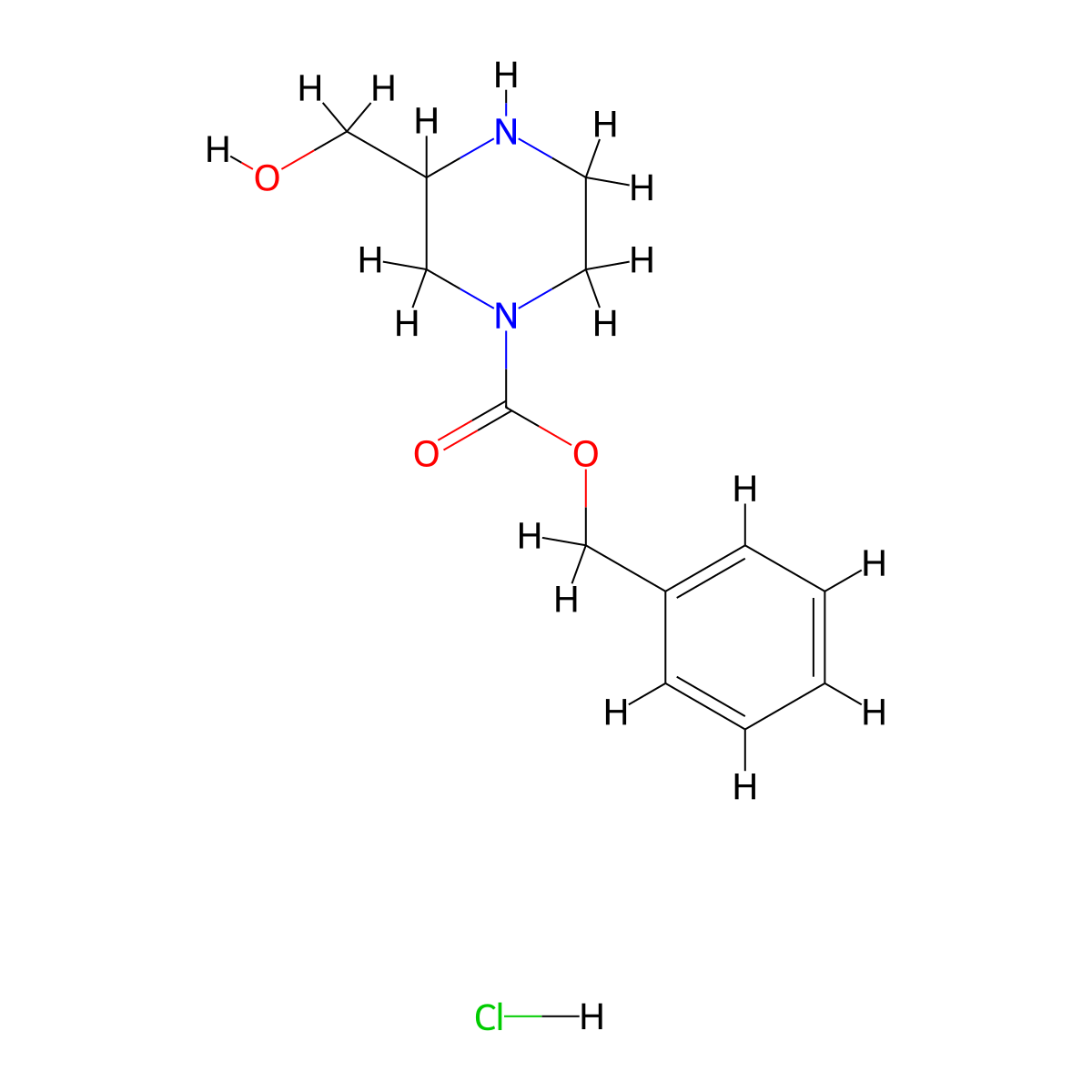 Benzyl 3-(hydroxymethyl)piperazine-1-carboxylate hydrochloride molecular structure, CAS 1159825-20-3