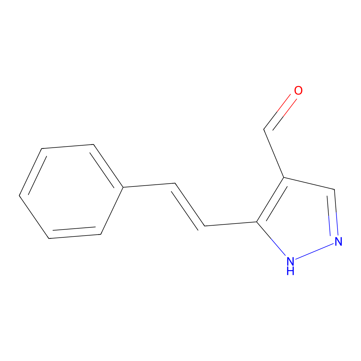 5-(2-phenylethenyl)-1H-pyrazole-4-carbaldehyde molecular structure, CAS 1159834-02-2