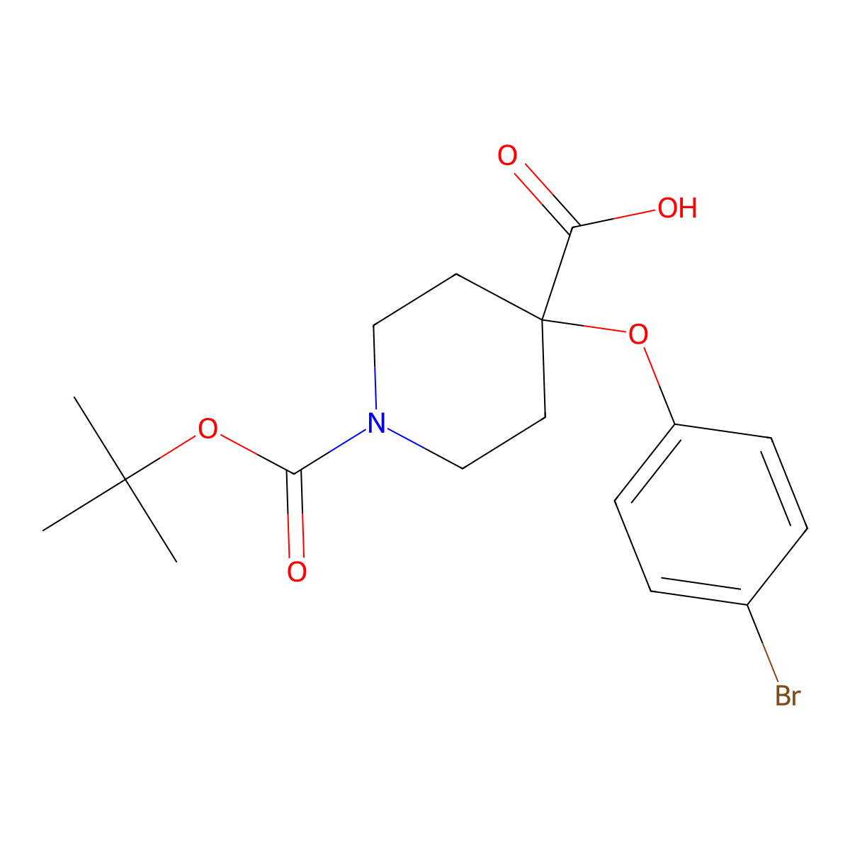 4-(4-Bromophenoxy)-1-(tert-butoxycarbonyl)piperidine-4-carboxylic acid molecular structure, CAS 1159835-30-9
