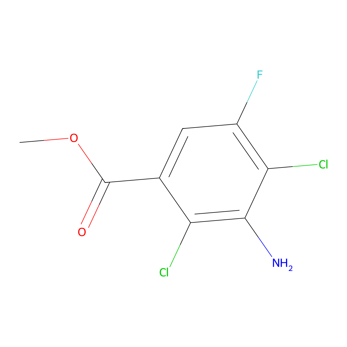 Methyl 3-amino-2,4-dichloro-5-fluorobenzoate molecular structure, CAS 1159908-24-3