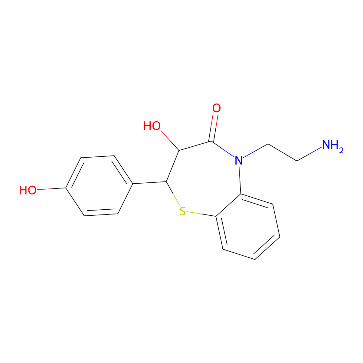 (2S,3S)-5-(2-Aminoethyl)-2,3-dihydro-3-hydroxy-2-(4-hydroxyphenyl)-1,5-benzothiazepin-4(5H)-one molecular structure, CAS 115992-91-1