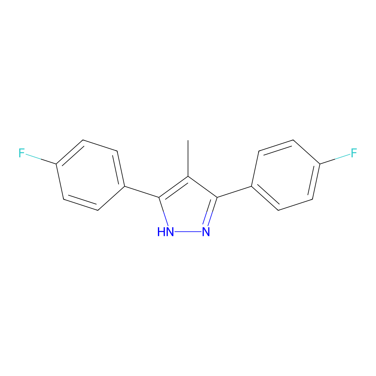 3,5-bis(4-fluorophenyl)-4-methyl-1H-pyrazole molecular structure, CAS 1159939-59-9
