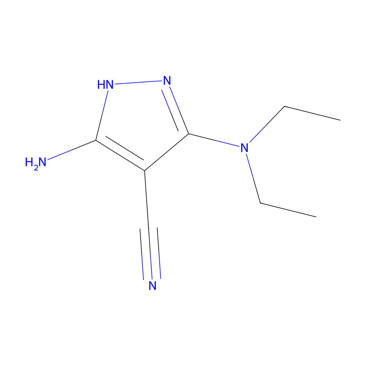 5-amino-3-(diethylamino)-1H-pyrazole-4-carbonitrile molecular structure, CAS 1159941-93-1