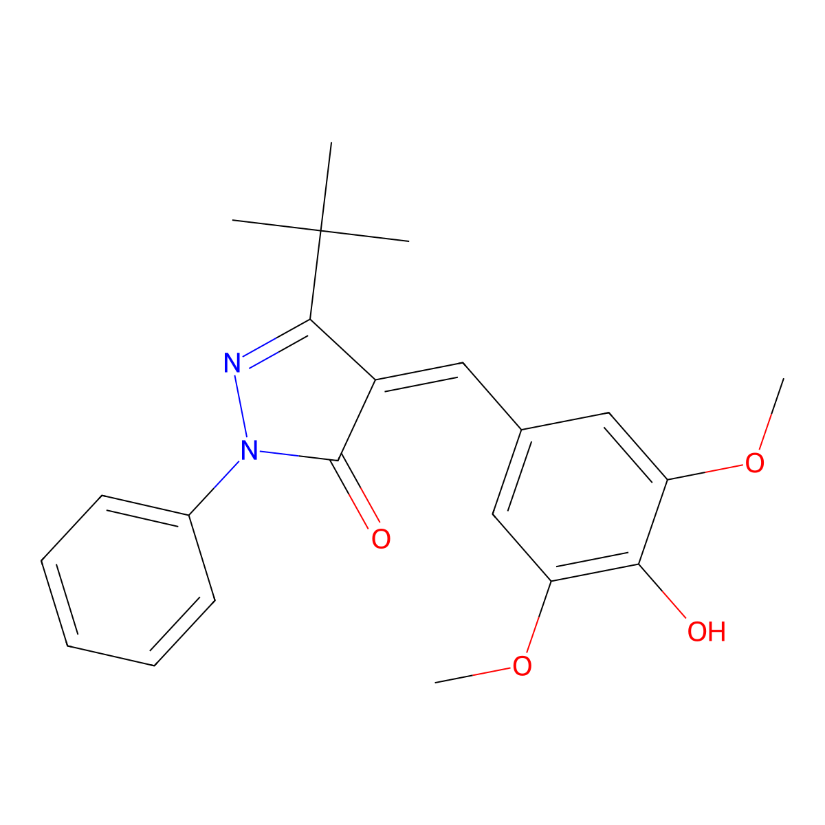 3-(Tert-butyl)-4-((4-hydroxy-3,5-dimethoxyphenyl)methylene)-1-phenyl-2-pyrazolin-5-one molecular structure, CAS 1159976-45-0
