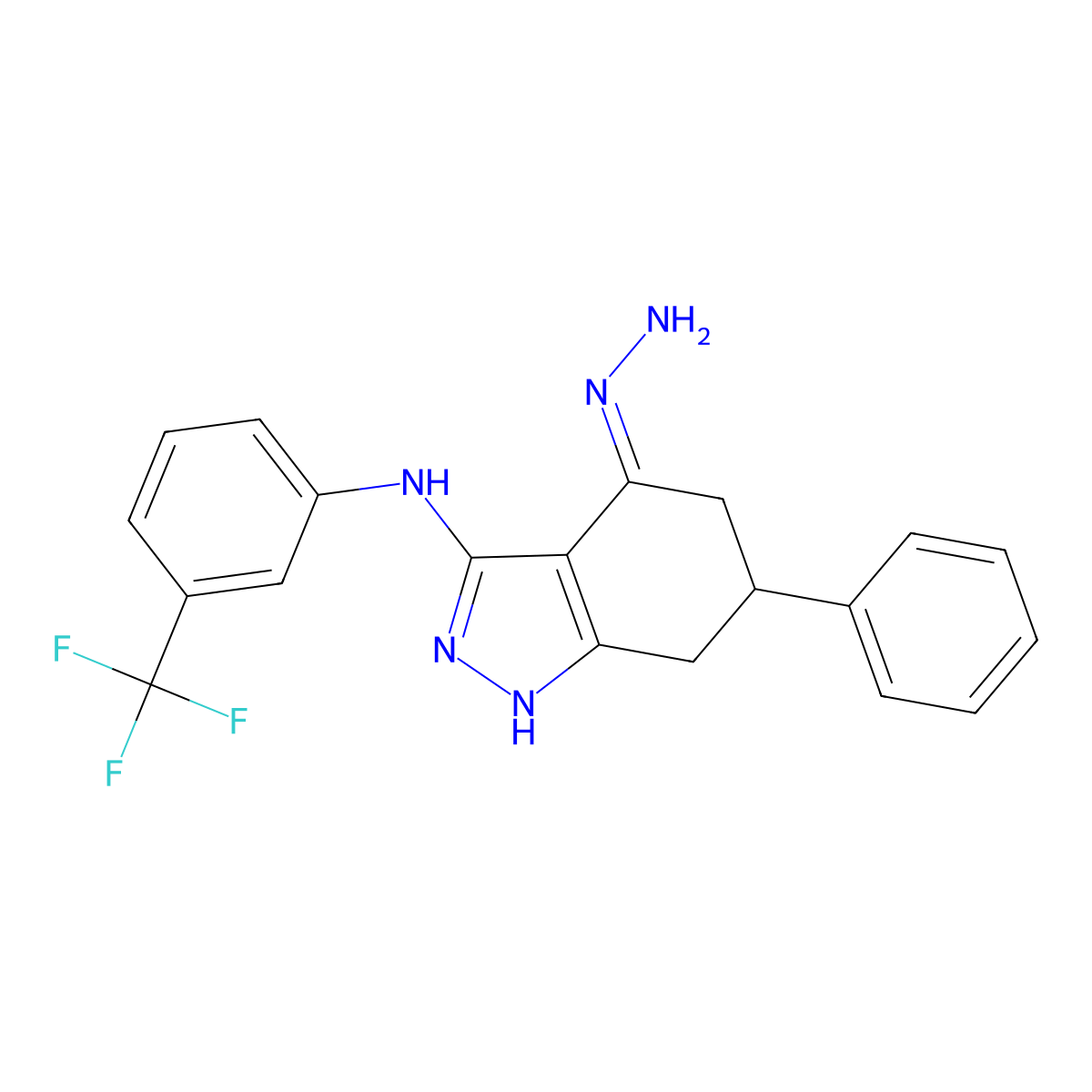 (4E)-4-hydrazinylidene-6-phenyl-N-[3-(trifluoromethyl)phenyl]-4,5,6,7-tetrahydro-1H-indazol-3-amine molecular structure, CAS 1159976-61-0