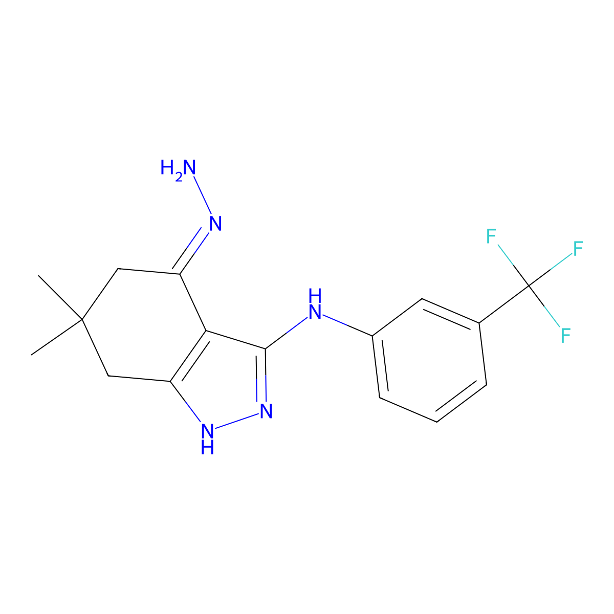 6,6-dimethyl-3-((3-(trifluoromethyl)phenyl)amino)-5,6,7-trihydro1H-indazol-4-hydrazone molecular structure, CAS 1159976-62-1