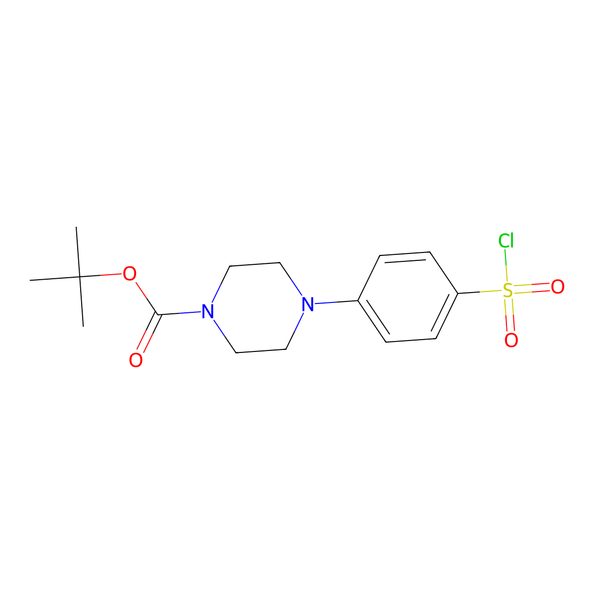 Tert-butyl 4-[4-(chlorosulfonyl)phenyl]piperazine-1-carboxylate molecular structure, CAS 1159976-91-6