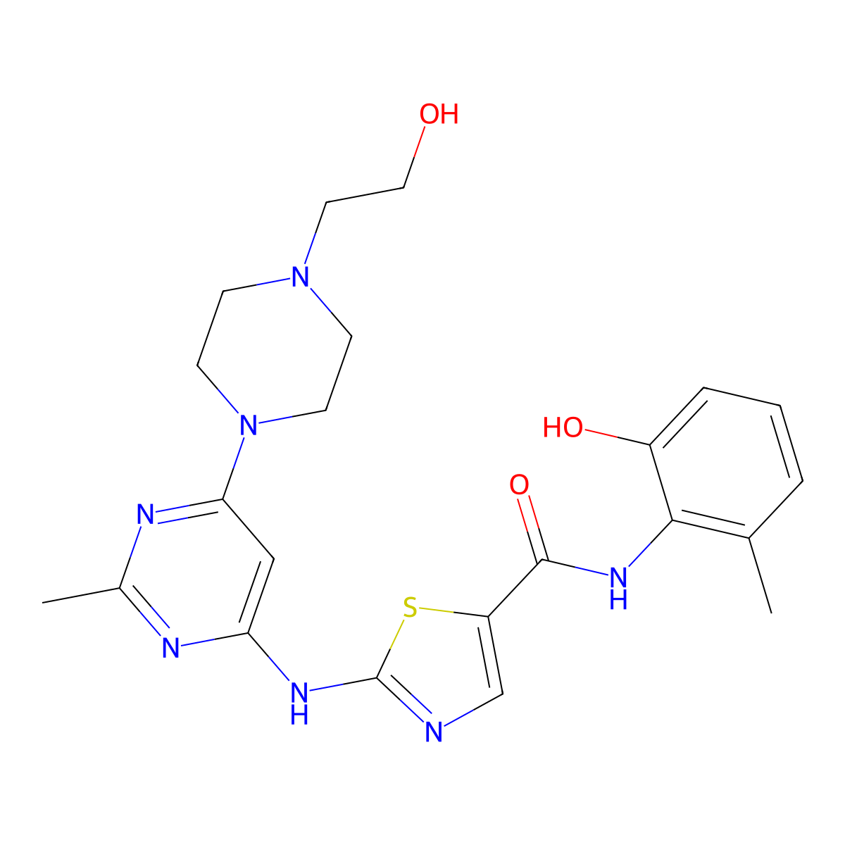 N-(2-Hydroxy-6-methylphenyl)-2-((6-(4-(2-hydroxyethyl)piperazin-1-yl)-2-methylpyrimidin-4-yl)amino)thiazole-5-carboxamide molecular structure, CAS 1159977-25-9