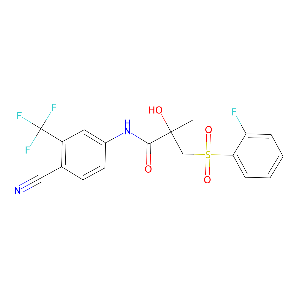 N-(4-Cyano-3-(trifluoromethyl)phenyl)-3-((2-fluorophenyl)sulfonyl)-2-hydroxy-2-methylpropanamide molecular structure, CAS 1159977-36-2