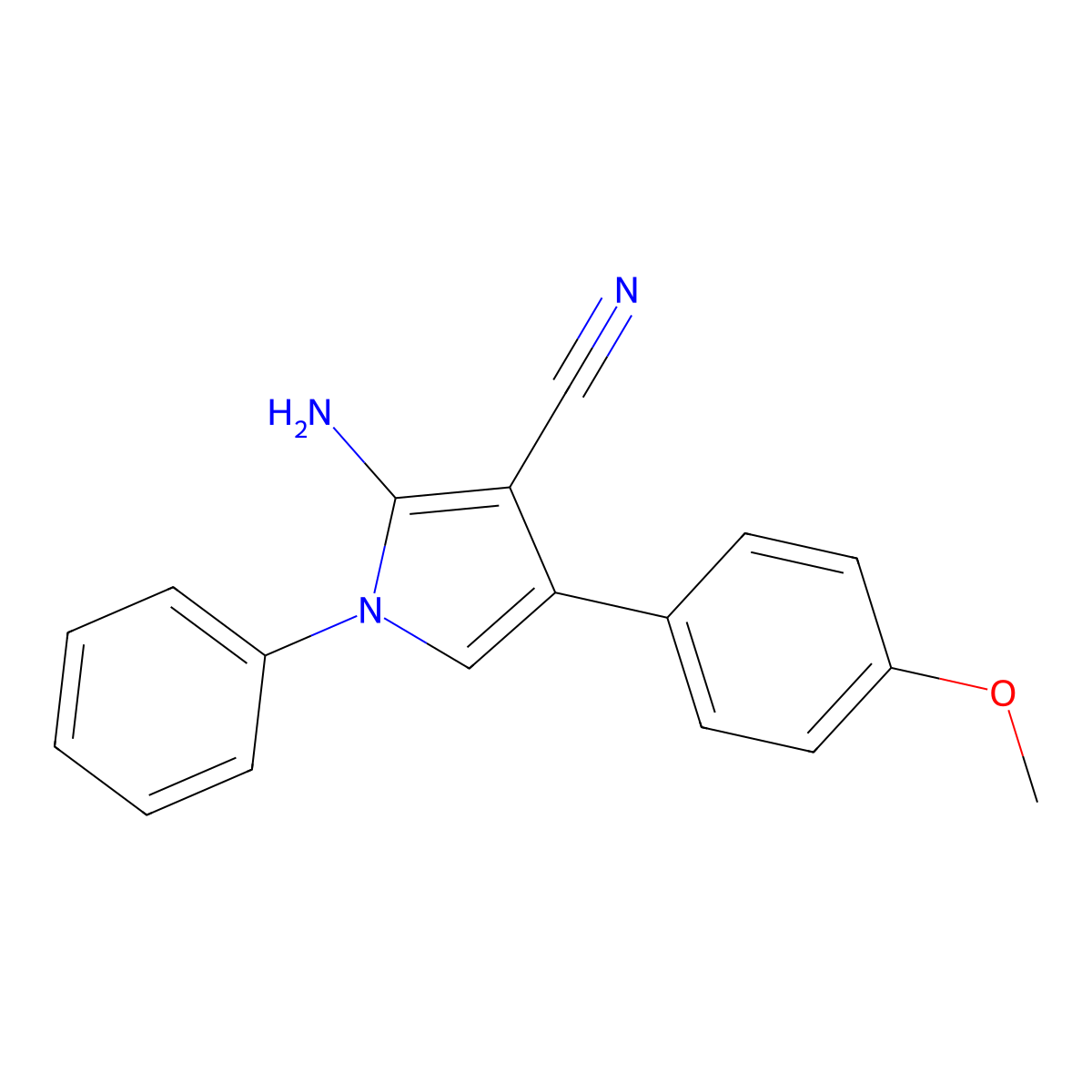 2-Amino-4-(4-methoxyphenyl)-1-phenyl-1H-pyrrole-3-carbonitrile molecular structure, CAS 115998-14-6