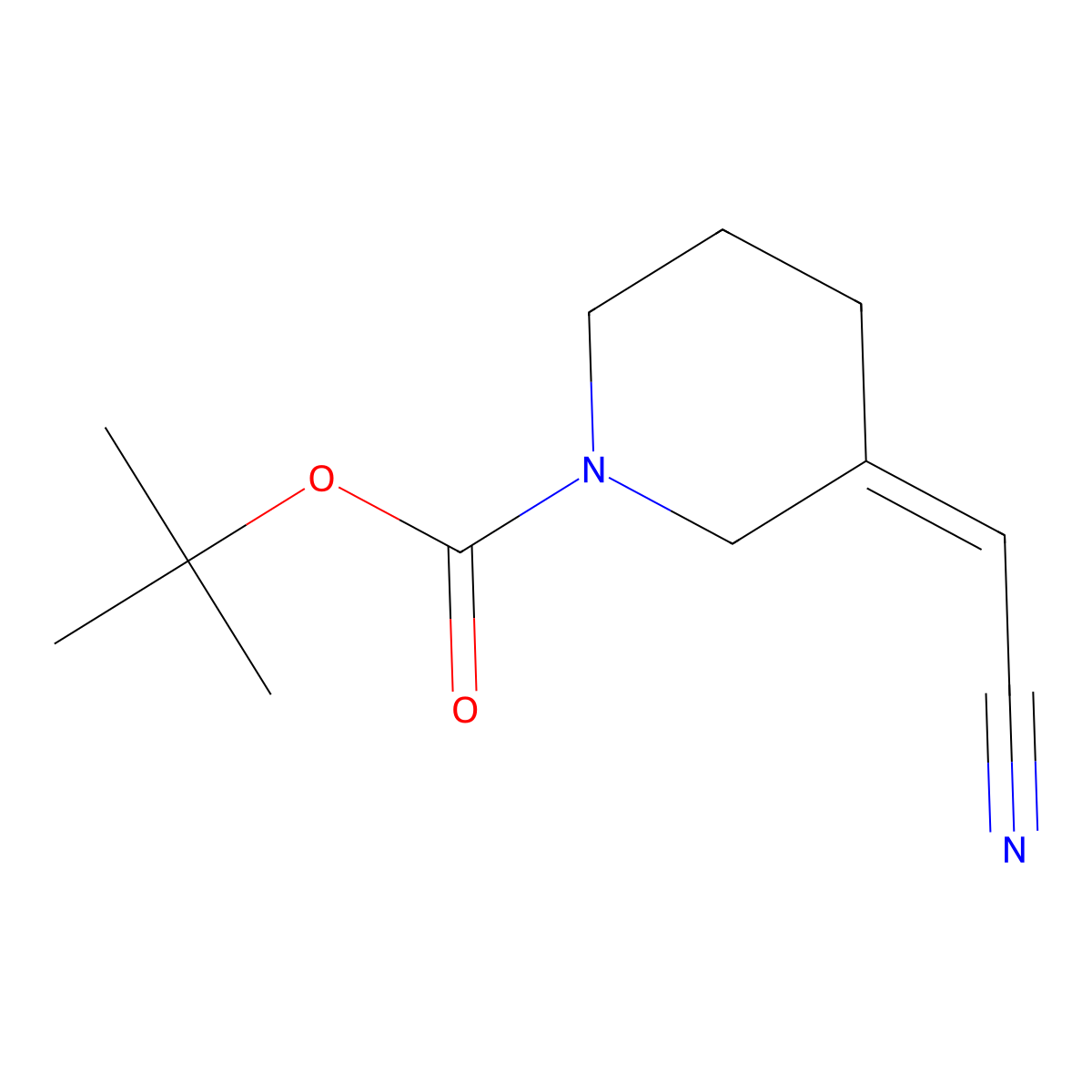 Tert-butyl 3-(cyanomethylidene)piperidine-1-carboxylate molecular structure, CAS 1159982-27-0